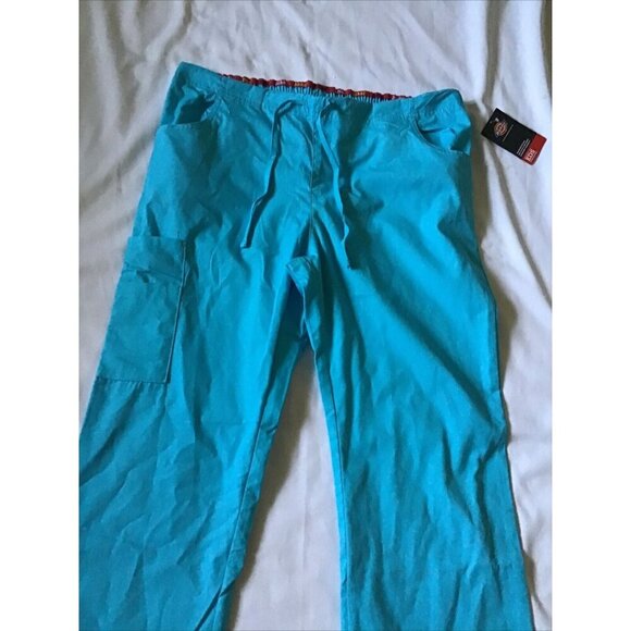 Dickies EDS Signature Womens Drawstring Scrub Pants Small Caribbean Blue Cotton - Picture 7 of 12